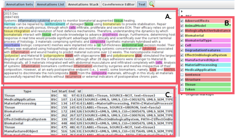 Figure 6: Biomaterials annotation according to DEBBIE rules [5]
